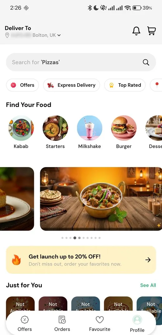 DailyDrop customer app home screen showing food categories and promotions